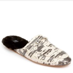 NEW! ZAC ZAC POSEN Savanna Mules Cream Black Leather Shearling Fur Lined Size 7